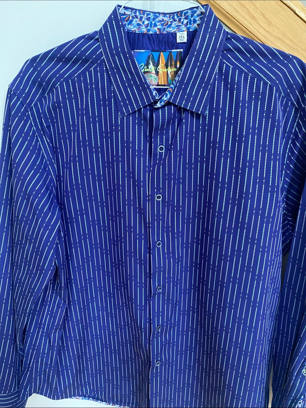 Robert Graham Navy Blue Vertical Pinstripe Dress Shirt
